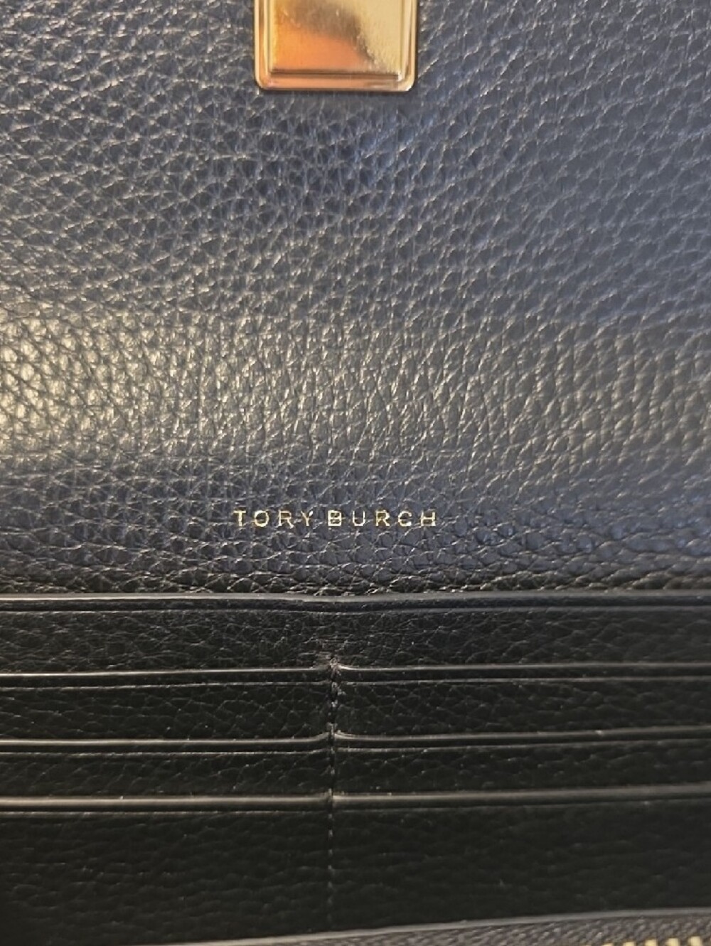 Tory Burch Black Leather Continental Wallet with Gold Logo Emblem - Picture 4 of 6